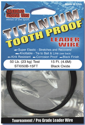 AFW TOOTH PROOF TITANIUM LEADER Single Strand Wire 50LB Test  NEW STI050B-15FT 